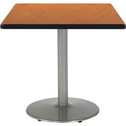 Kfi Square Pedestal Table, 42" W, 29" (Cafe Height) H, Laminate Top, Medium Oak