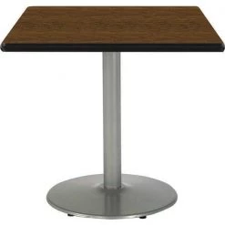 Kfi Square Pedestal Table, 36" W, 29" (Cafe Height) H, Laminate Top, Walnut