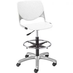 Kfi Poly Adjustable Stool, Perforated Back, Color: White