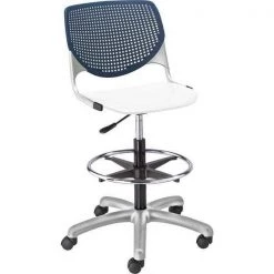 Kfi Poly Adjustable Stool, Perforated Back, Color: Navy, White
