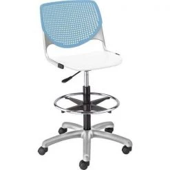 Kfi Poly Adjustable Stool, Perforated Back, Color: Sky Blue, White
