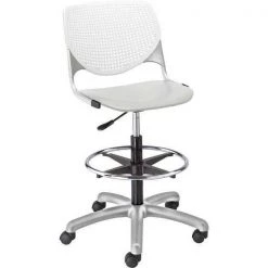 Kfi Poly Adjustable Stool, Perforated Back, Color: White, Light Gray