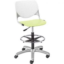 Kfi Poly Adjustable Stool, Perforated Back, Color: White, Lime Green