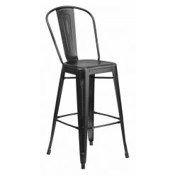 Flash Furniture Distressed Black Metal Stool, Seat Height Range: 30"