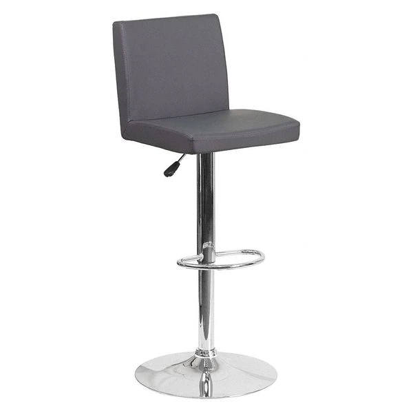 Flash Furniture Gray Vinyl Barstool, Adj Height, Backrest: Panel Back 3 Flash Furniture Gray Vinyl Barstool, Adj Height, Backrest: Panel Back