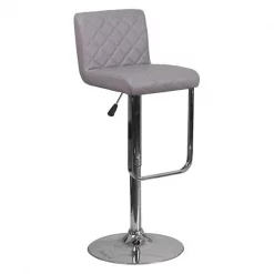 Flash Furniture Gray Vinyl Barstool, Adj Height, Material: Plastic, Chrome, Foam