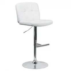 Flash Furniture White Vinyl Barstool, Adj Height, Backrest: Tufted
