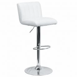 Flash Furniture White Vinyl Barstool, Adj Height, Seat Height Range: 24-3/4" to 33-1/2"