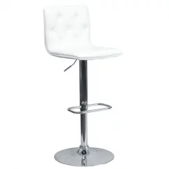 Flash Furniture Tufted White Vinyl Barstool, Adj Height