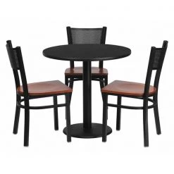 Flash Furniture Round Blk Lam Table, Rnd w/Cherry Seats, 30", 30" W, 30" L, 30" H, Laminate Top, Wood Grain