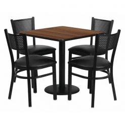 Flash Furniture Square Walnut Table, Black Seat, Square, 30", 30" W, 30" L, 30" H, Laminate Top, Wood Grain