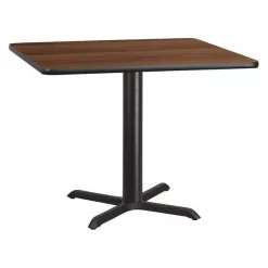 Flash Furniture Square Walnut Table, Sqr w/x-Base, 42" W x 13" H, 42" W, 42" L, 31.125" H, Laminate Top, Wood Grain