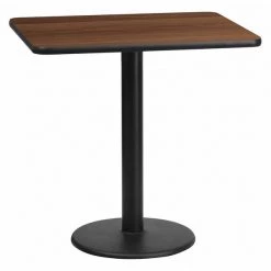 Flash Furniture Rectangle Walnut Table, Rctngl w/Round Base, 24"x30", 24" W, 30" L, 31.125" H, Laminate Top