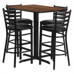 Flash Furniture Wal Bar Table, Rectngl w/X-Base, Blk Seats, 24" W, 42" L, 42" H, Laminate Top, Wood Grain