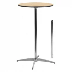 Flash Furniture Pub Table w/2 Clmns, Rnd, Wood, Al Base, 24", 24" W, 24" L, 42" H, Wood Top, Wood Grain