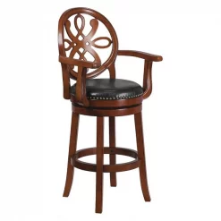 Flash Furniture Wood Stool w/Arms, Brandy, 30"