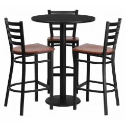 Flash Furniture Black Bar Table, X-Base w/Cherry Seats, 30" W, 30" L, 42" H, Laminate Top, Wood Grain