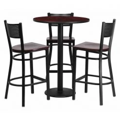 Flash Furniture Mahogany Bar Table, Rnd w/Mah Seats, 30", 30" W, 30" L, 42" H, Laminate Top, Wood Grain