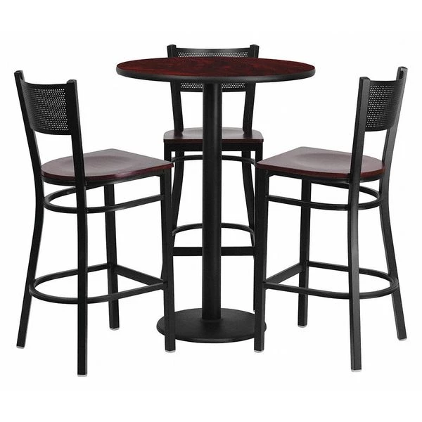 Flash Furniture Mahogany Bar Table, Rnd w/Mah Seats, 30", 30" W, 30" L, 42" H, Laminate Top, Wood Grain 3 Flash Furniture Mahogany Bar Table, Rnd w/Mah Seats, 30", 30" W, 30" L, 42" H, Laminate Top, Wood Grain