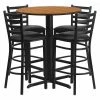 Flash Furniture Natural Bar Table, X-Base w/Black Seats, 30" W, 30" L, 42" H, Laminate Top, Wood Grain