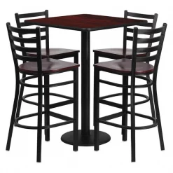 Flash Furniture Mahogany Bar Table, Sqr w/Mah Seats, 30", 30" W, 30" L, 42" H, Laminate Top, Wood Grain