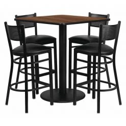 Flash Furniture Square Walnut Table, Square w/Black Seats, 36", 36" W, 36" L, 42" H, Laminate Top, Wood Grain