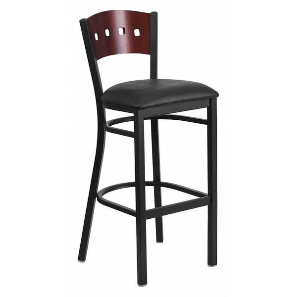 Flash Furniture Stool, 4 Sqr Back, Blk/Mahogany, Blk Seat 3 Flash Furniture Stool, 4 Sqr Back, Blk/Mahogany, Blk Seat