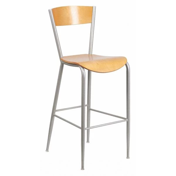 Flash Furniture Barstool, Silver Metal w/Ntural Wood Sea 3 Flash Furniture Barstool, Silver Metal w/Ntural Wood Sea