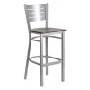 Flash Furniture Barstool, Slat Back, Silver w/Walnut Seat