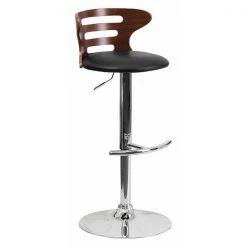 Flash Furniture Wood Barstool, Walnut, Cutout Bk, Black, Seat Height Range: 24" to 32"