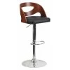 Flash Furniture Wood Barstool, Walnut, Cutout Bk, Black, Seat Material: Vinyl