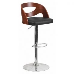 Flash Furniture Wood Barstool, Walnut, Cutout Bk, Black, Seat Material: Vinyl